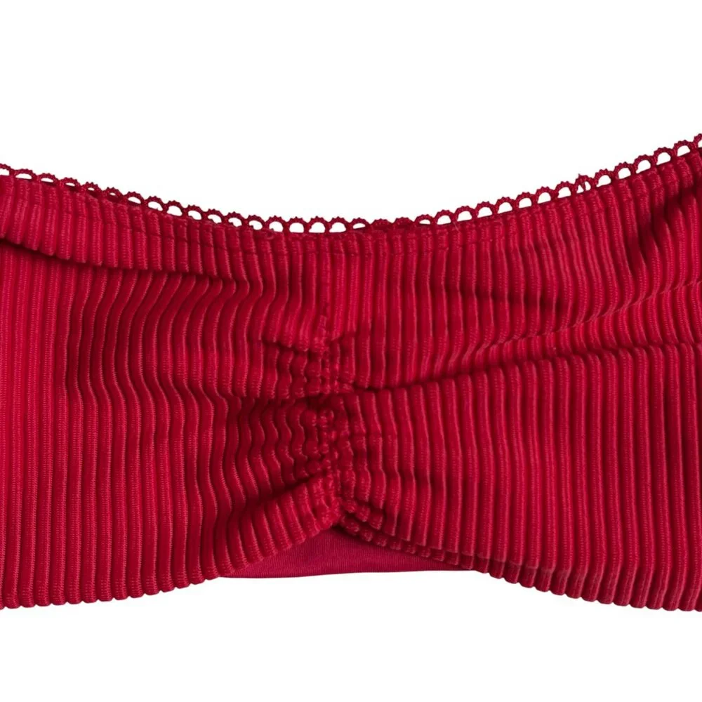 Frankie's Bikinis Red Ribbed Bandeau Bikini Top